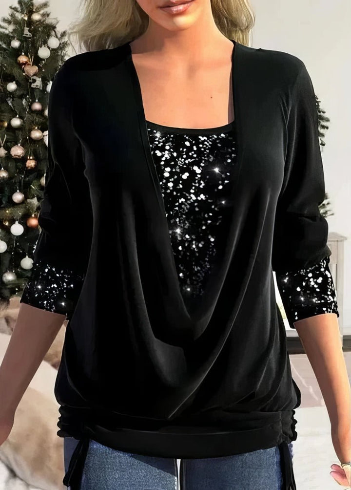 Levoire | Blouse Patchwork Avec Manches Longues Et Paillettes Pour Femmes Noir