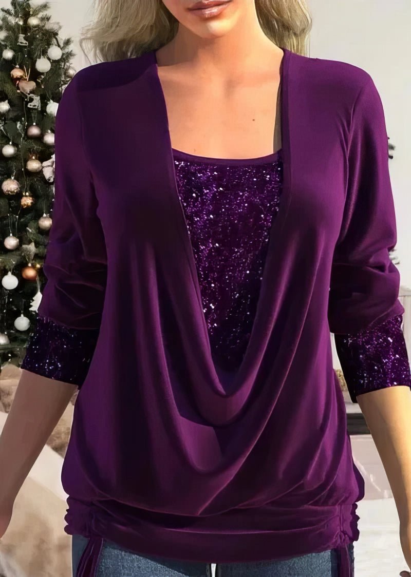 Levoire | Blouse Patchwork Avec Manches Longues Et Paillettes Pour Femmes Violet