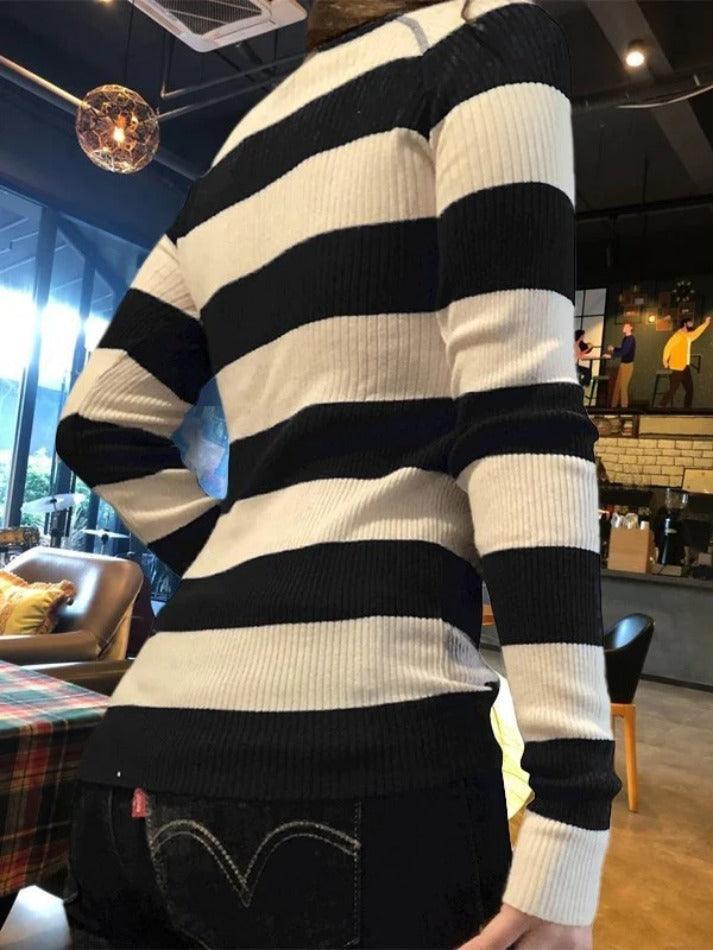 Levoire | Top Boutonné Rayé Bleu En Tricot Côtelé