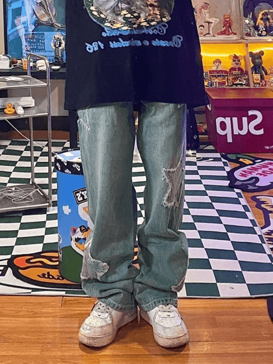 Levoire | Jean Boyfriend À Patches D'Étoiles Délavé Bleu