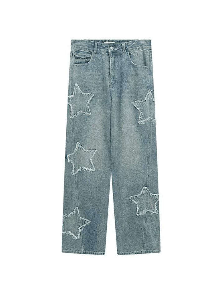 Levoire | Jean Boyfriend À Patches D'Étoiles Délavé Bleu