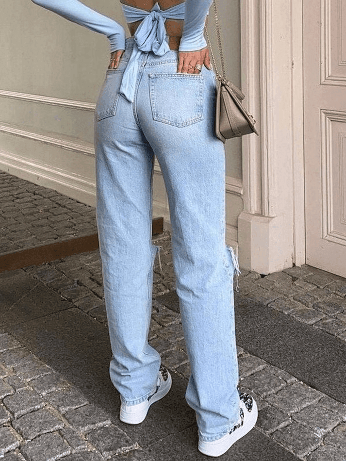 Levoire | Jean Déchiré Au Genou Droit En Denim Bleu