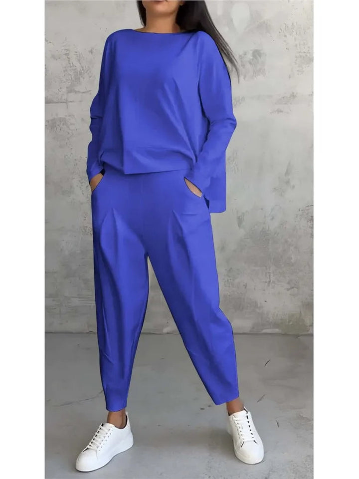 Levoire | Ensemble Éléga Nt Deux Pièces Avec Haut À Manches Longues Et Pantalon Bleu