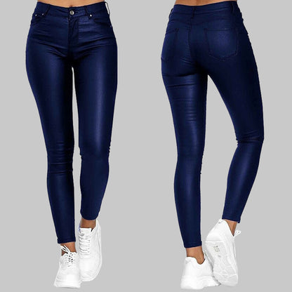 Levoire Skinny Pantalon en Cuir Bleu