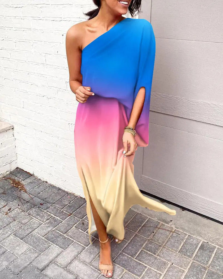 Levoire | Robe À Coupe Inclinée Avec Épaules Sexy Bleu Rouge Jaune