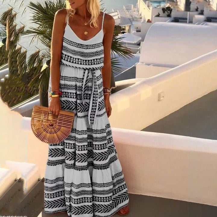 Levoire | Style bohème profonde robe de plage à imprimé décolleté en V Noir