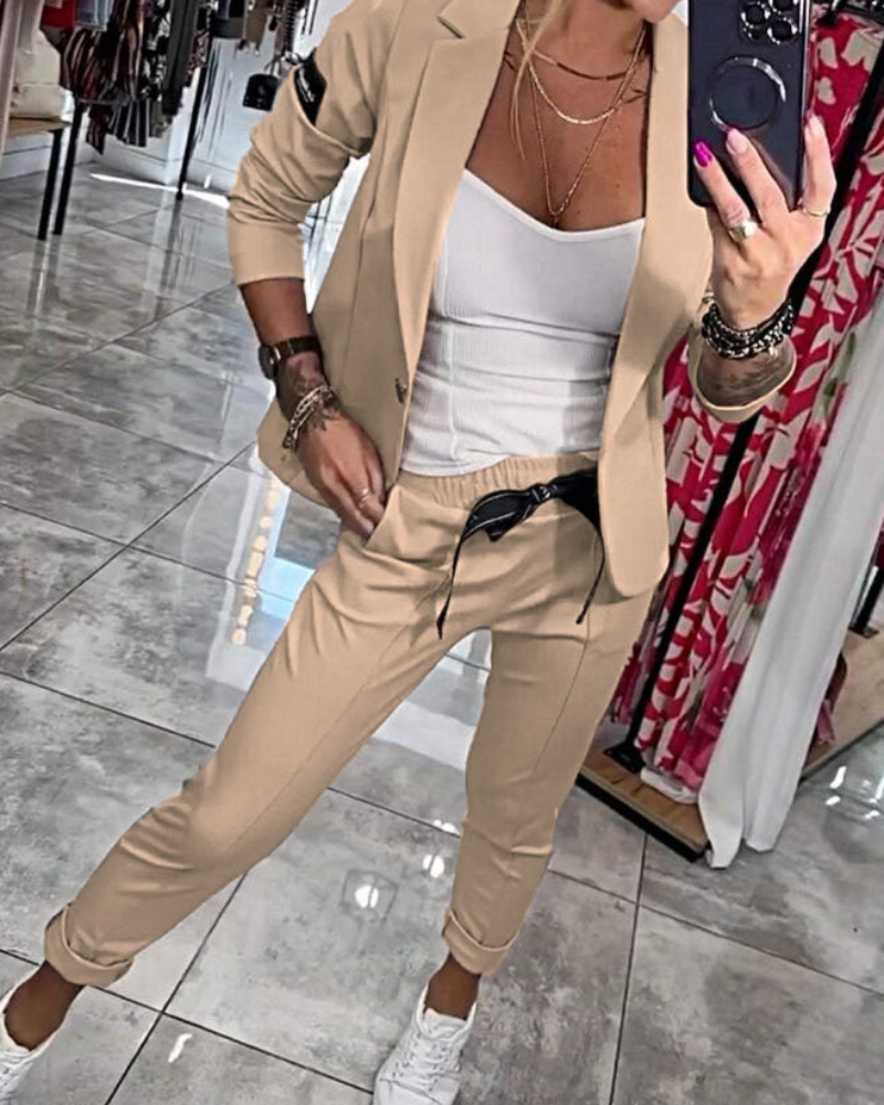 Levoire | Ensemble Élégant Top, Veste Et Pantalon Pour Un Look Raffiné Kaki
