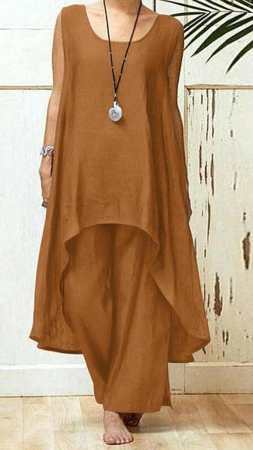 Levoire | Femmes Boho Sans Manches Ensemble De Deux Pièces Parfait Pour Le Travail Ou Les Jours Décontractés Braun