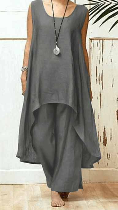 Levoire | Femmes Boho Sans Manches Ensemble De Deux Pièces Parfait Pour Le Travail Ou Les Jours Décontractés Gris