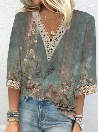 Levoire | Boho Chic V Décolleté Blouse D'Été Vert