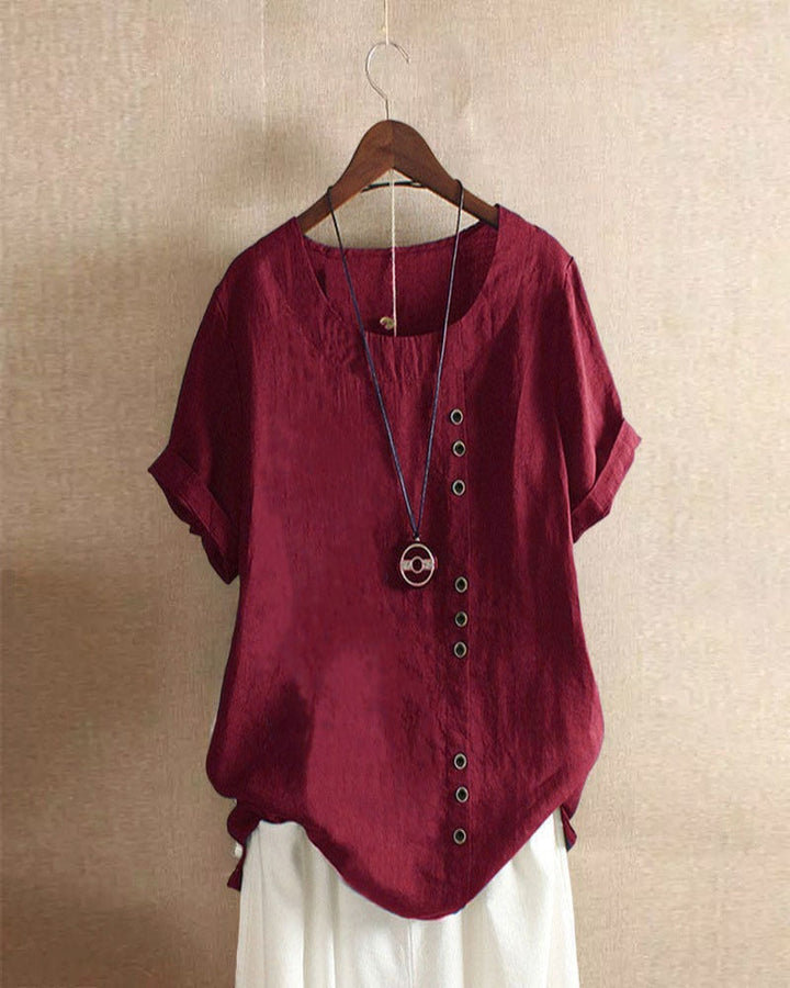 Levoire | Chemise À Manches Courtes Avec Col Rond Et Boutons Mörkerouge