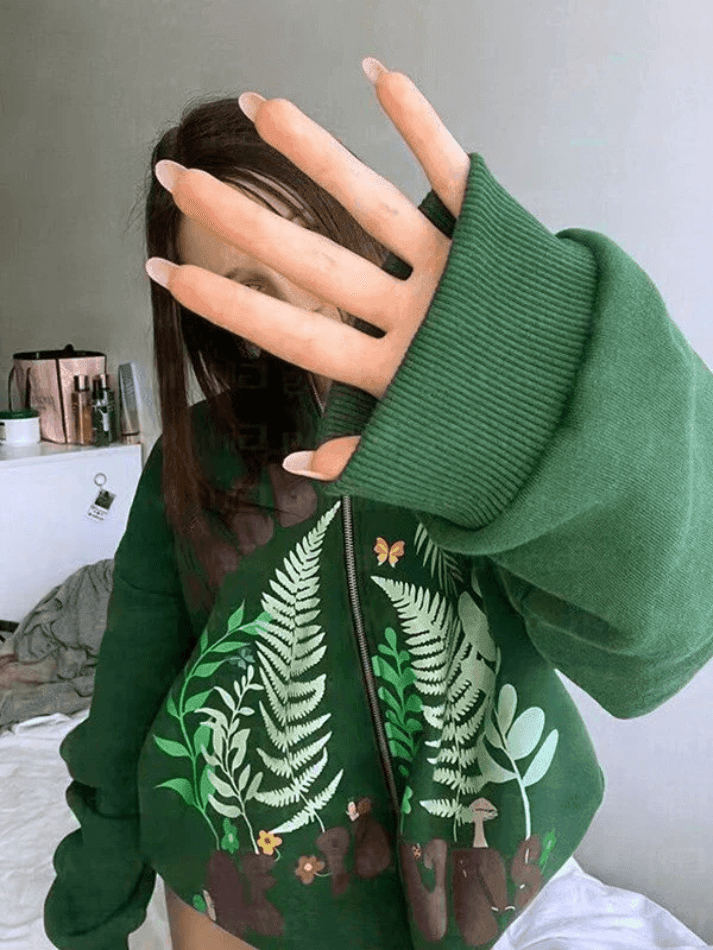 Levoir | Imprimé Botanique Sweat À Capuche Zippé Vert
