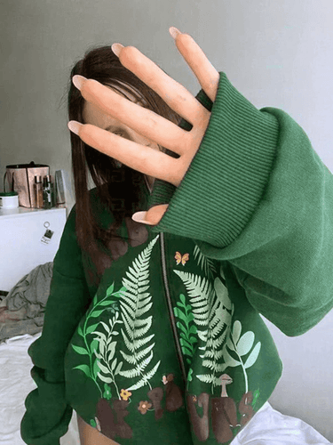 Levoir | Imprimé Botanique Sweat À Capuche Zippé Vert