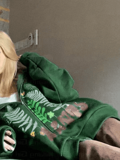 Levoir | Imprimé Botanique Sweat À Capuche Zippé Vert