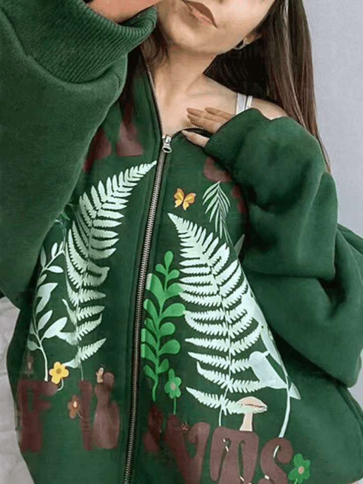 Levoir | Imprimé Botanique Sweat À Capuche Zippé Vert Vert