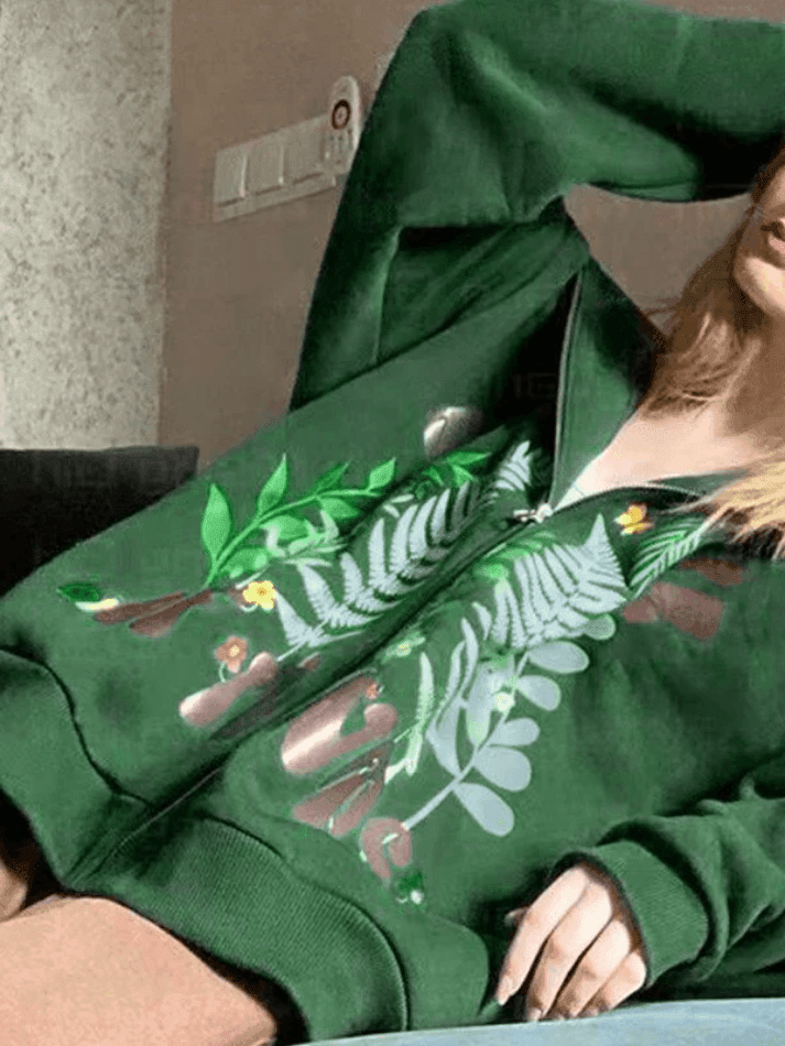 Levoir | Imprimé Botanique Sweat À Capuche Zippé Vert