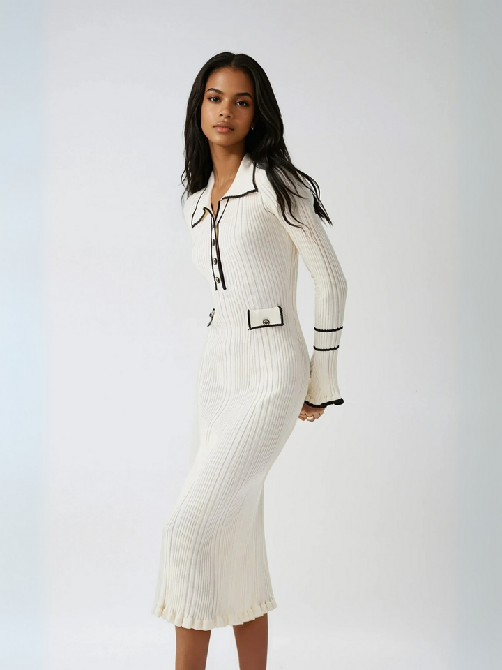 Levoire | Robe Midi Plissée À Imprimé Contrasté Élégante