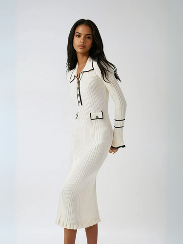 Levoire | Robe Midi Plissée À Imprimé Contrasté Élégante