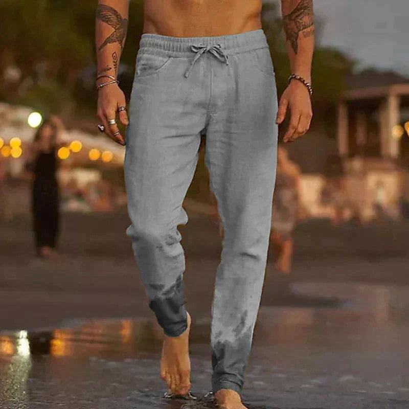Levoire | Pantalons En Lin Avec Cordon De Serrage Pour Hommes Gris