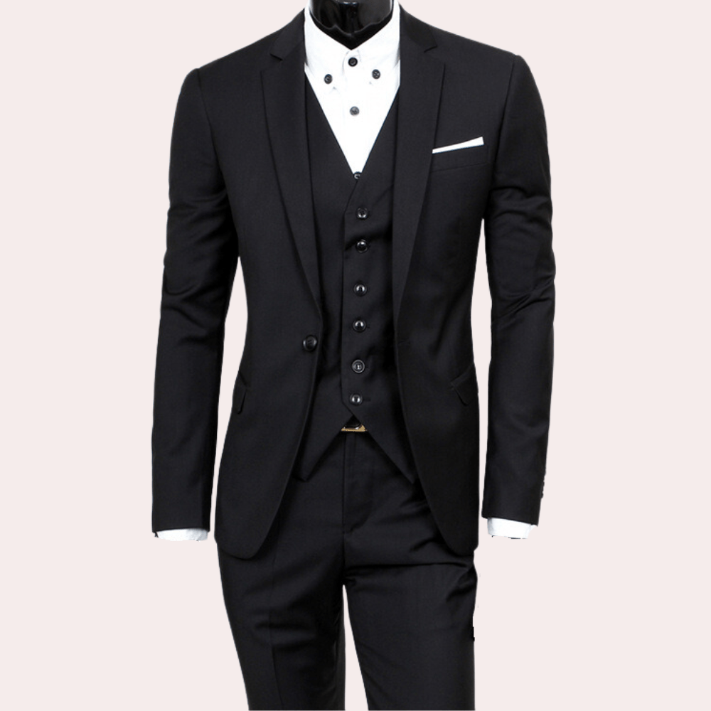 Levoire | Ensemble pour homme élégant 3 pièces blazer, gilet et pantalon pour événements formels et professionnels Noir