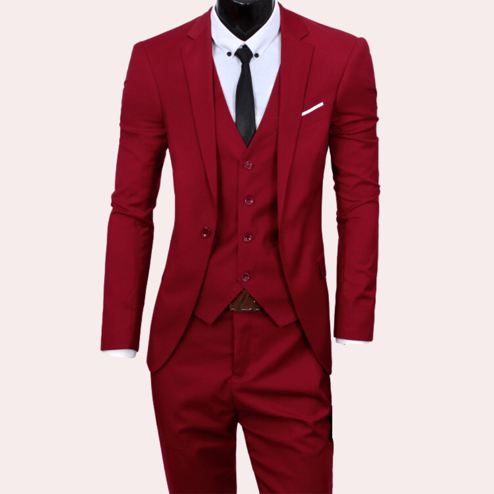 Levoire | Ensemble pour homme élégant 3 pièces blazer, gilet et pantalon pour événements formels et professionnels Rot