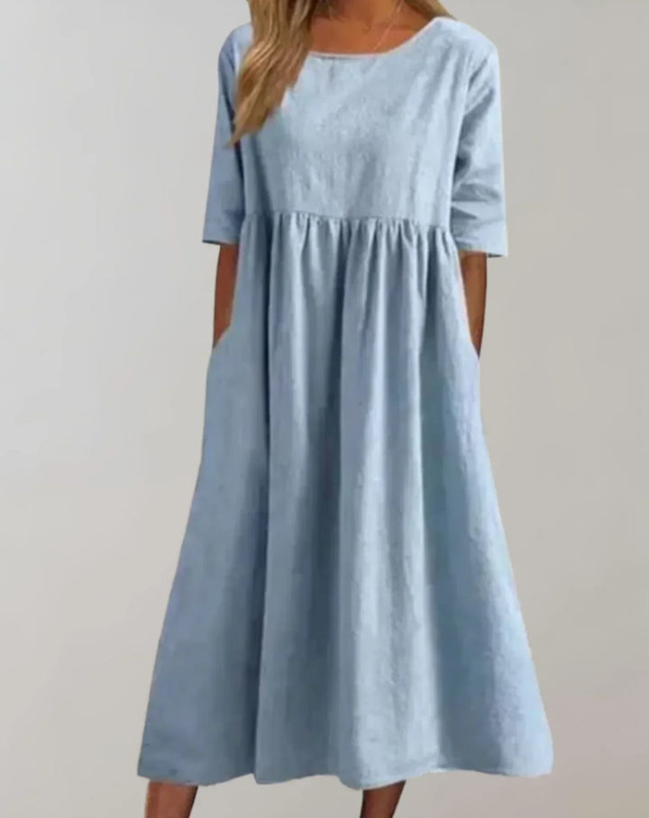 Levoire | Robe En Coton Pour Femmes À Coupe Décontractée Confortable, Élégante & Polyvalente Bleu clair