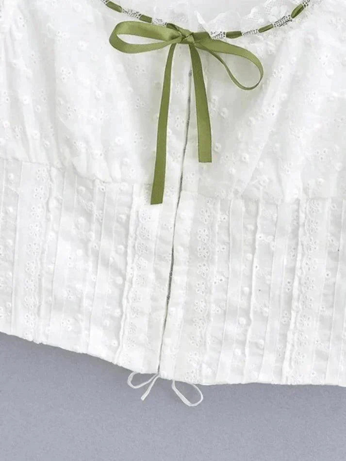 Levoire | Broderie Dentelle Blanc Débardeur Court