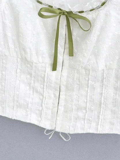 Levoire | Broderie Dentelle Blanc Débardeur Court