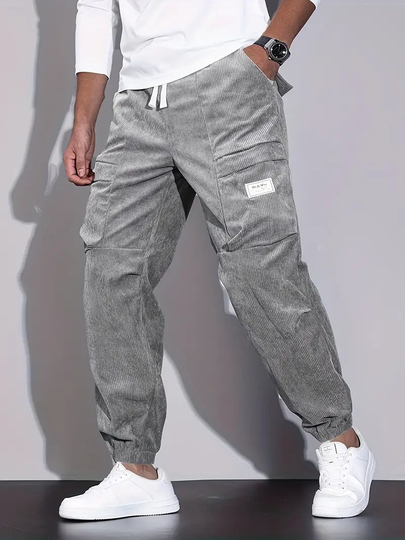 Levoire | Pantalon Cargo Pour Homme En Velours Côtelé, Confortable, Pantalon De Jogging Avec Poches Dans Un Style Streetwear Gris