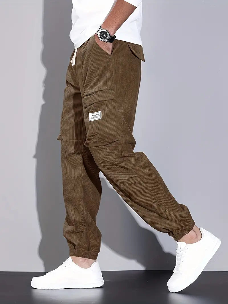 Levoire | Pantalon Cargo Pour Homme En Velours Côtelé, Confortable, Pantalon De Jogging Avec Poches Dans Un Style Streetwear Café