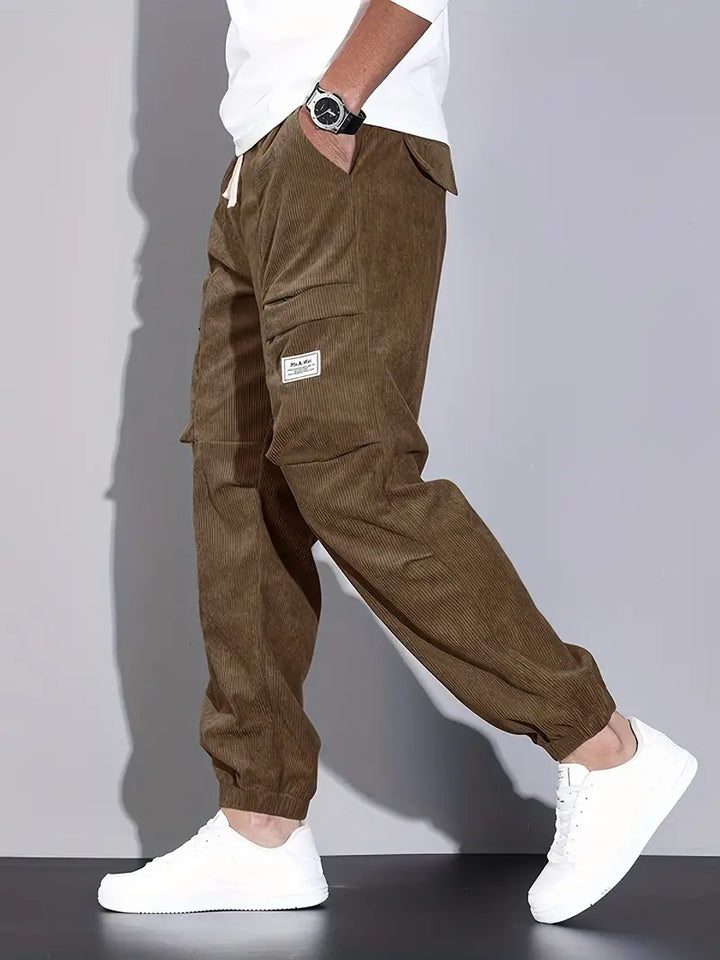 Levoire | Pantalon Cargo Pour Homme En Velours Côtelé, Confortable, Pantalon De Jogging Avec Poches Dans Un Style Streetwear Café