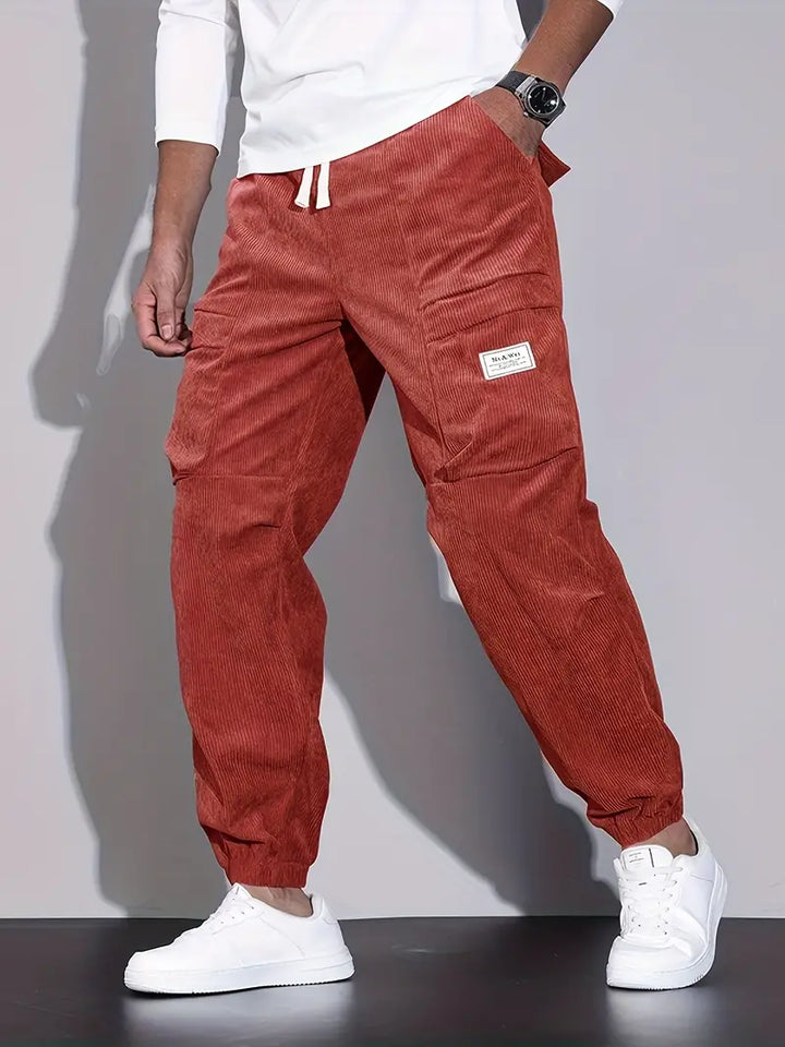 Levoire | Pantalon Cargo Pour Homme En Velours Côtelé, Confortable, Pantalon De Jogging Avec Poches Dans Un Style Streetwear Rot