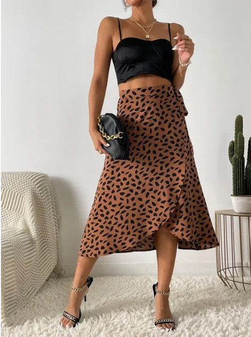 Levoire | Boho Décontracté Imprimé Jupe Portefeuille Élégante Jupe Asymétrique Longueur Genou Taille Haute