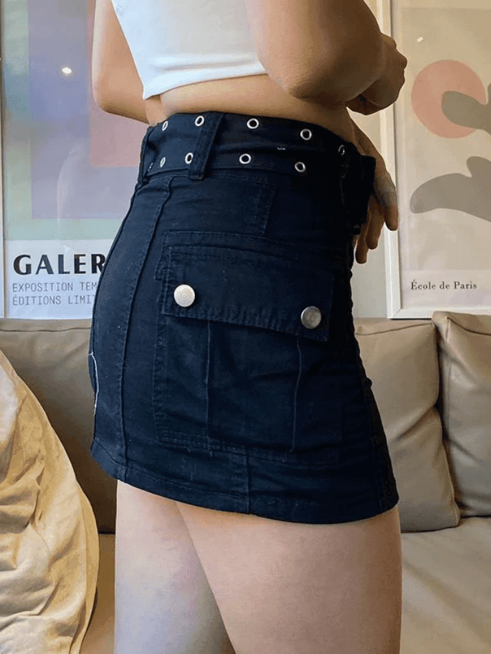 Levoire | Ceinture À Boucle En Denim Jupe Cargo Mini