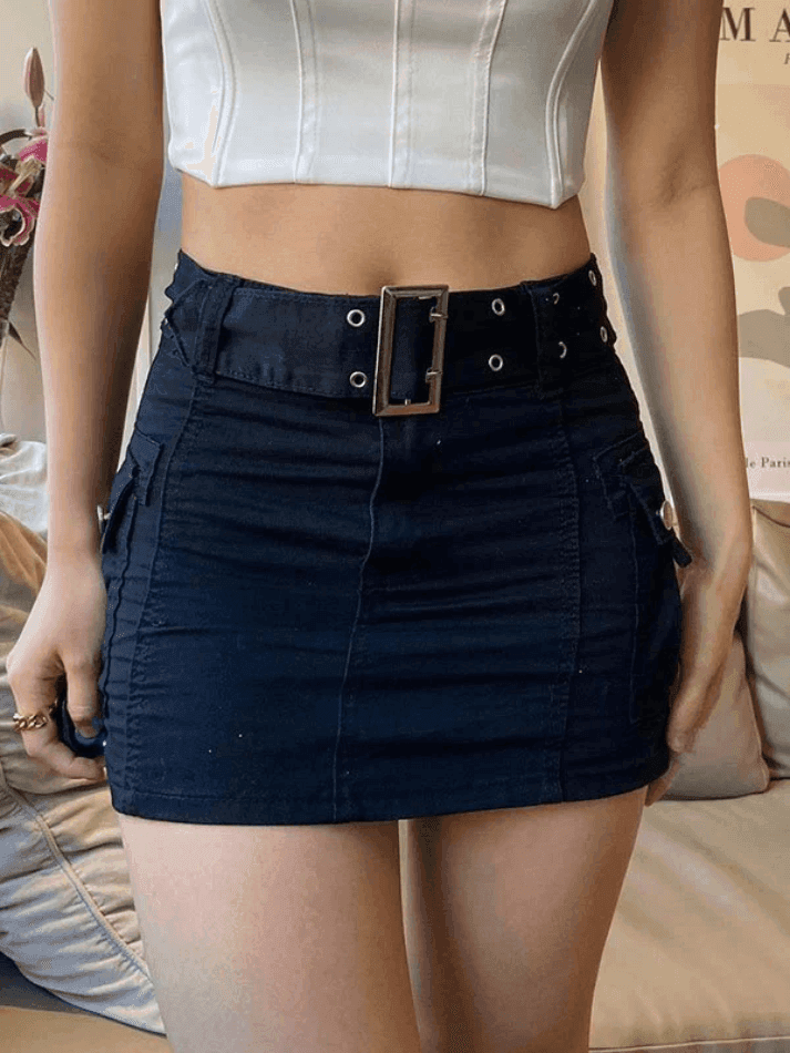 Levoire | Ceinture À Boucle En Denim Jupe Cargo Mini Noir
