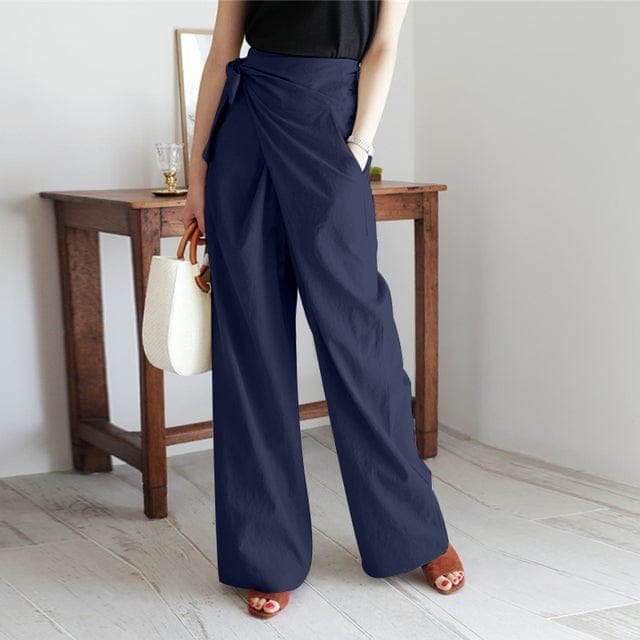 Levoire | Pantalon Enveloppant Élégant À Taille Haute Bleu marine