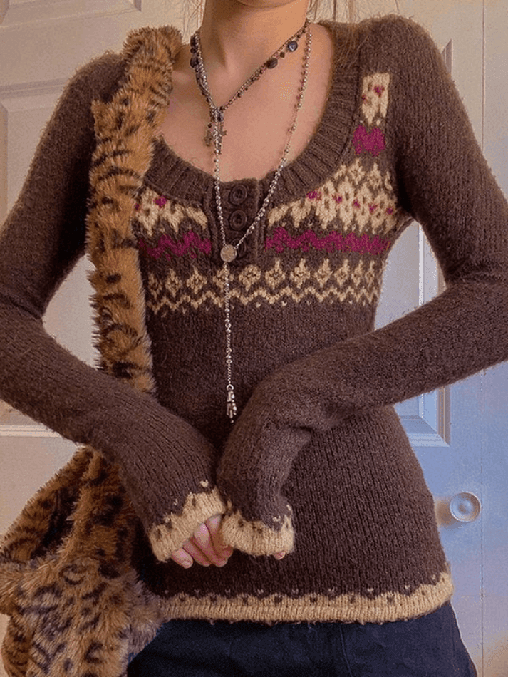 Levoire | Pull En Jacquard Avec Boutons Sur Le Devant Braun