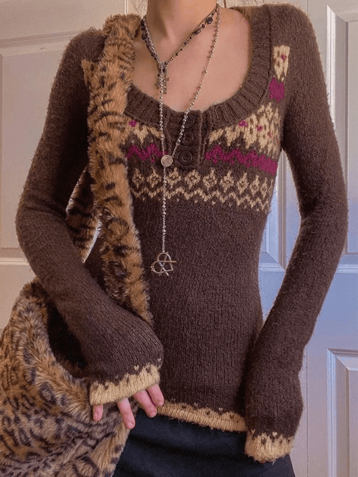 Levoire | Pull En Jacquard Avec Boutons Sur Le Devant