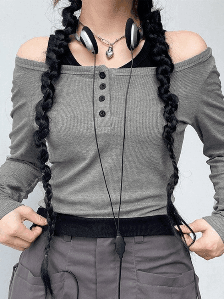Levoire | Fermeture À Boutons Haut En Tricot À Manches Longues Gris