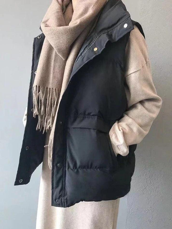Levoire | Gilet Sans Manches Matelassé À Boutons Noir