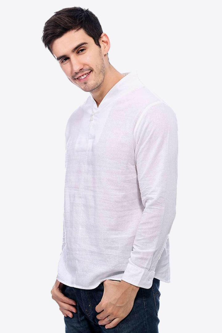 Levoire | Boutons T-Shirt En Lin À Décolleté En V Avec Manches Longues