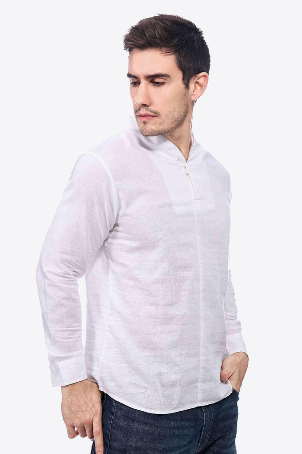 Levoire | Boutons T-Shirt En Lin À Décolleté En V Avec Manches Longues