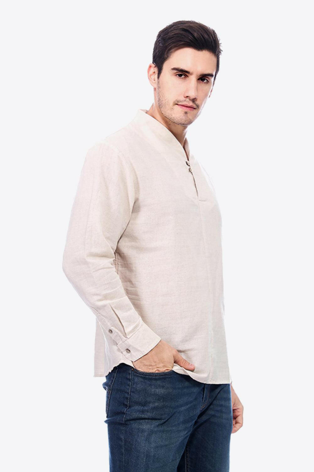 Levoire | Boutons T-Shirt En Lin À Décolleté En V Avec Manches Longues