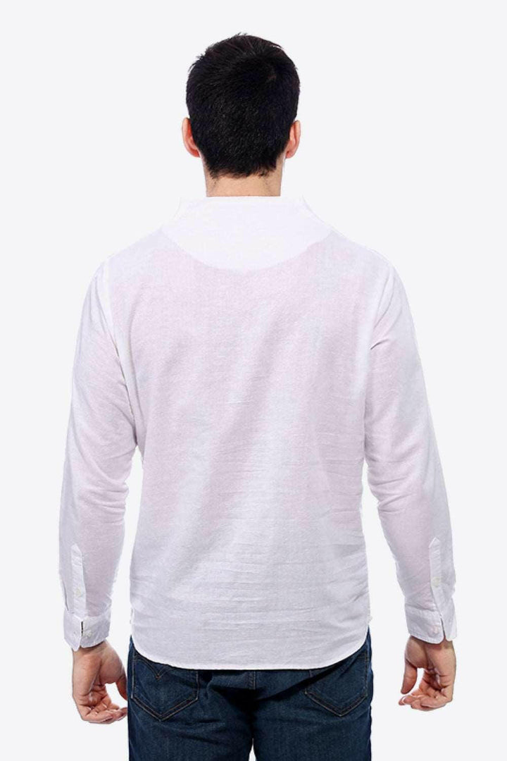 Levoire | Boutons T-Shirt En Lin À Décolleté En V Avec Manches Longues