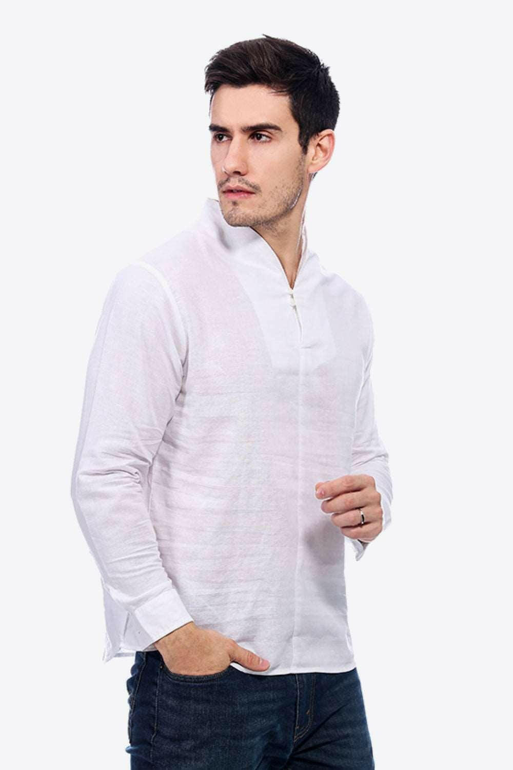 Levoire | Boutons T-Shirt En Lin À Décolleté En V Avec Manches Longues