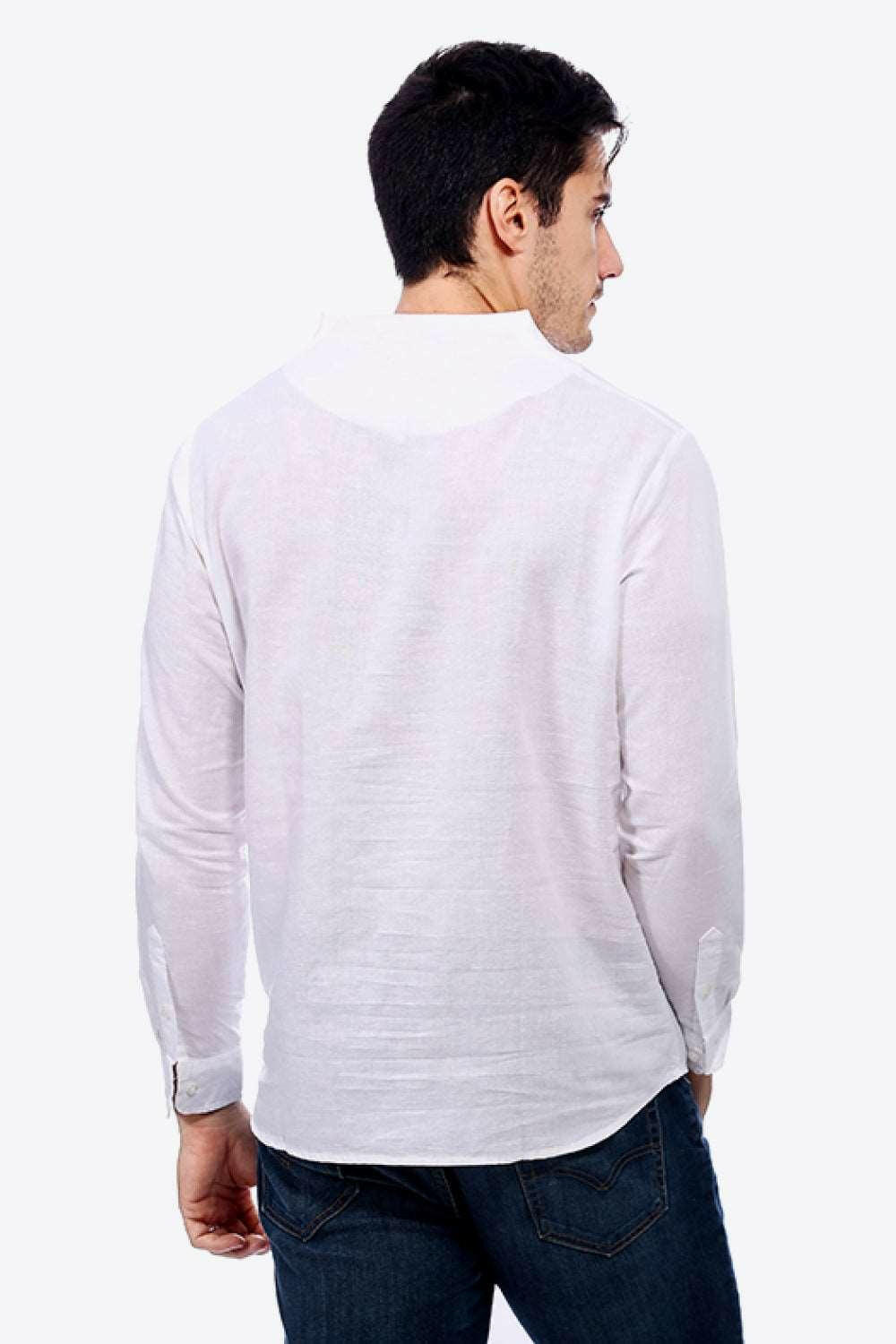 Levoire | Boutons T-Shirt En Lin À Décolleté En V Avec Manches Longues