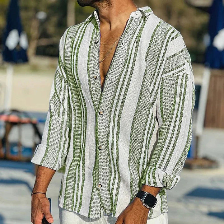Levoire | Rento Chemise Rayée À Manches Longues Avec Boutons Vert
