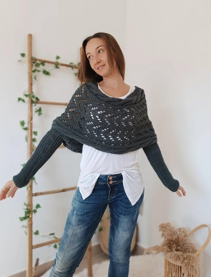 Levoire | Manteau En Tricot Chaud À Épaule Pour Femmes Gris foncé