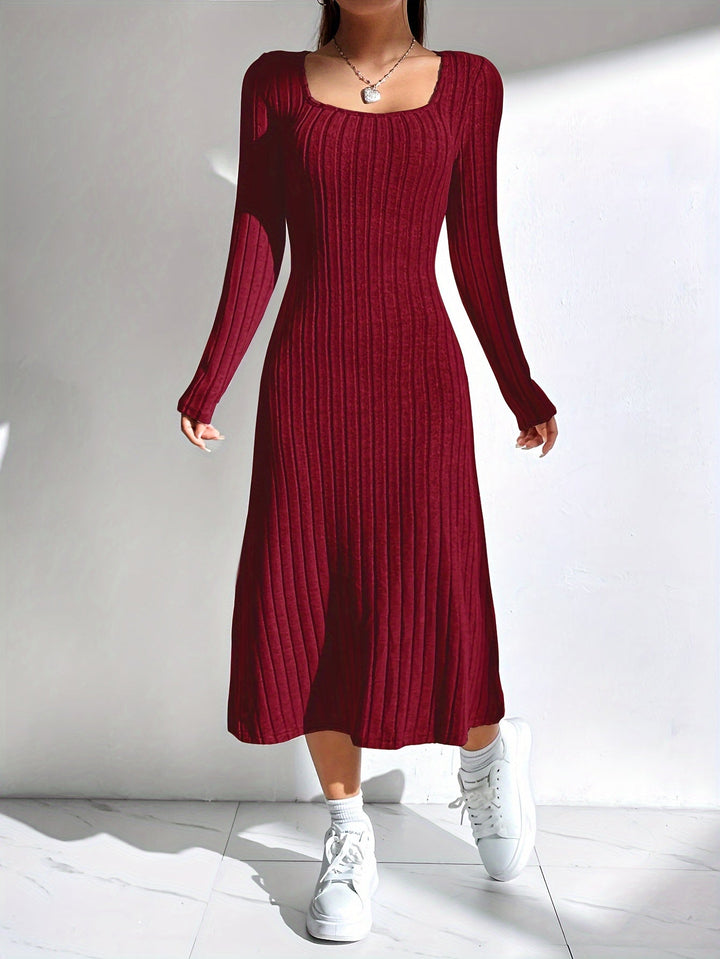 Levoire | Robe A-Ligne À Manches Longues Côtelée En Couleur Unie