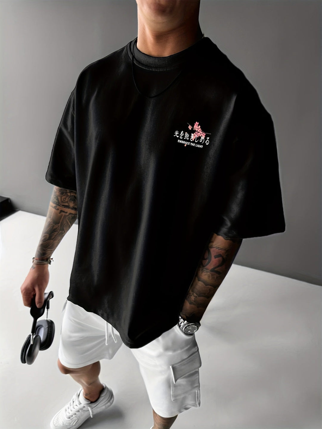 Levoire | Chemise D'Extérieur Pour Hommes Avec Motif De Fleurs De Cerisier Noir